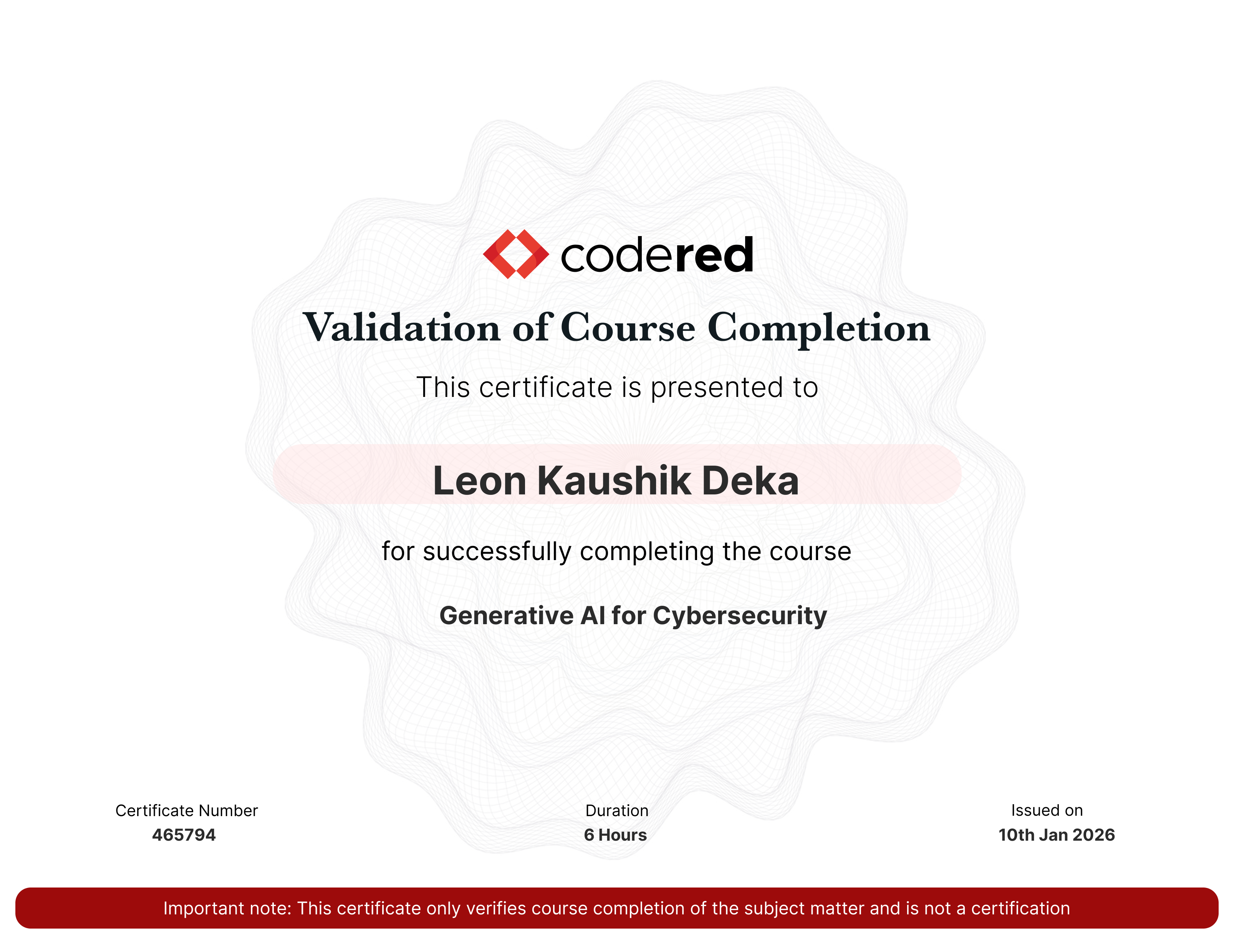 Generative AI for Cybersecurity certificate